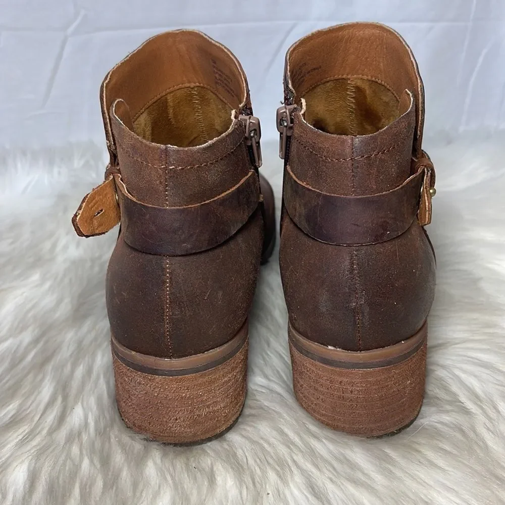 Korks By Kirk Ease‎ Sonya Tan Distressed Side Zip Booties Sz 10